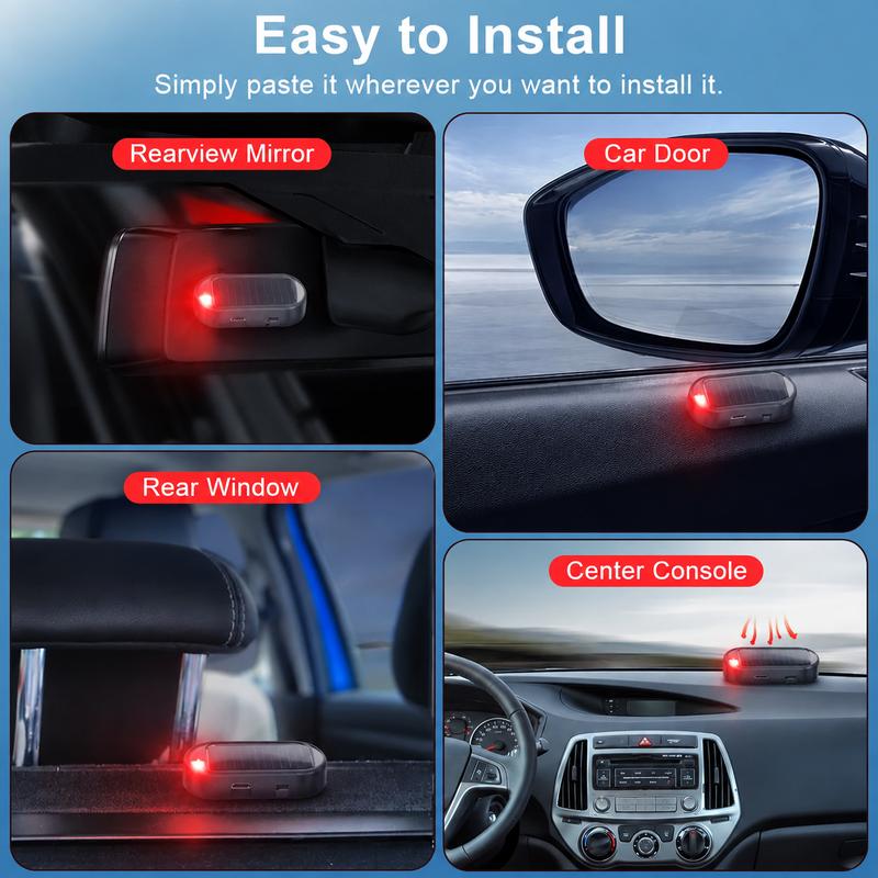 🚨Solar Powered Fake Car Alarm Light,  Plastic Material Auto Light Sensor LED Simulated Security Warning Flashing Light, No Wiring DIY Car Anti-Theft Dummy Alarm Lamp