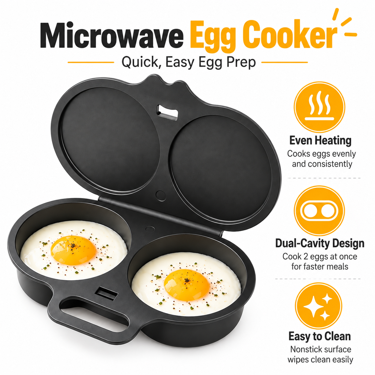 Food-Grade PP Microwave Egg Steamer – Dual-Cavity Egg Cooking Mold – Household Quick-Heating Egg Cooker – Kitchen Gadget