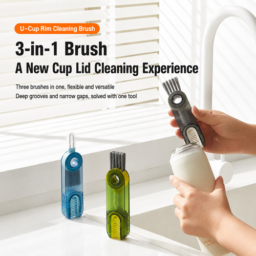 3-in-1 Cup Brush Cleaner, Bottle Brush with Silicone Sponge & Straw Cleaner, Long Handle Dish Brush for Tumblers, Water Bottles, Mugs, Kitchen Sink Cleaning