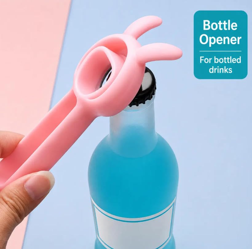 4‑in‑1 Multi‑Function Bottle & Jar Opener, Bunny‑Shaped Kitchen Gadget, Easy‑Grip Tool for Tight Jar, Bottle, Twist‑Cap and Pull‑Tab Cans