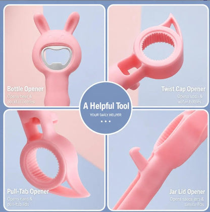 4‑in‑1 Multi‑Function Bottle & Jar Opener, Bunny‑Shaped Kitchen Gadget, Easy‑Grip Tool for Tight Jar, Bottle, Twist‑Cap and Pull‑Tab Cans