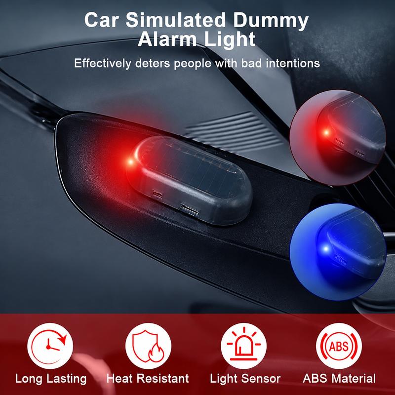 🚨Solar Powered Fake Car Alarm Light,  Plastic Material Auto Light Sensor LED Simulated Security Warning Flashing Light, No Wiring DIY Car Anti-Theft Dummy Alarm Lamp
