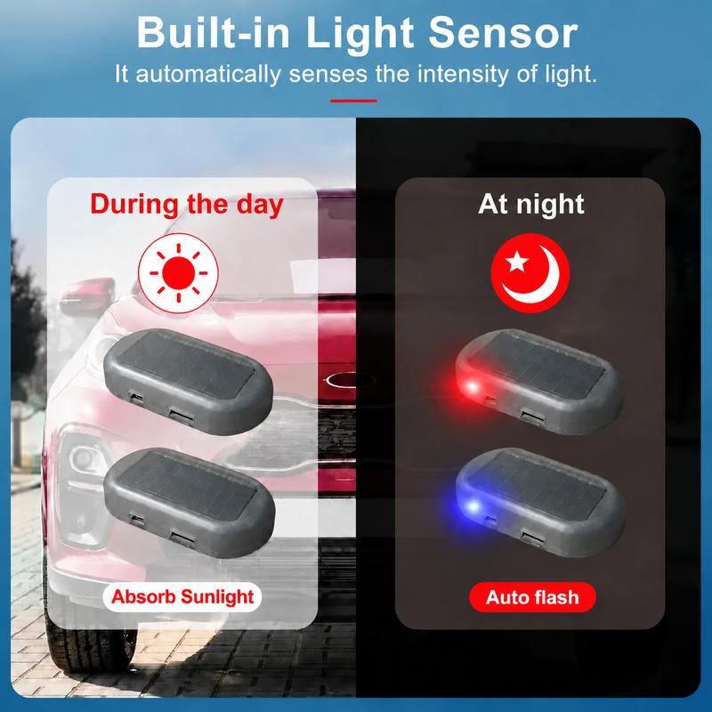 🚨Solar Powered Fake Car Alarm Light,  Plastic Material Auto Light Sensor LED Simulated Security Warning Flashing Light, No Wiring DIY Car Anti-Theft Dummy Alarm Lamp