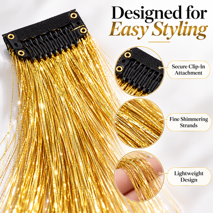 Iridescent Laser-Effect Clip-in Hair Extensions (Straight) – Metallic, Rainbow, and Holographic Tinsel Strands