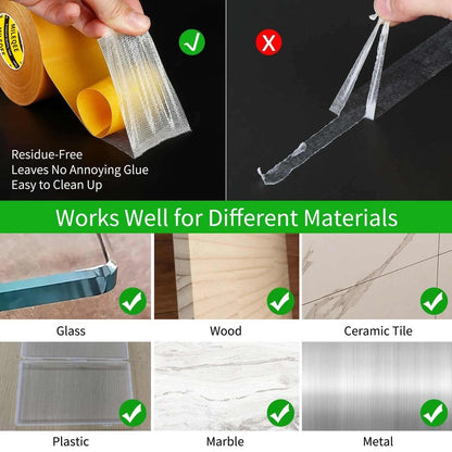⚡Heavy-Duty Double-Sided Duct Tape, Strong Adhesive, Waterproof, Removable, No Residue, Ideal for Carpet, Wallpaper, Home Use