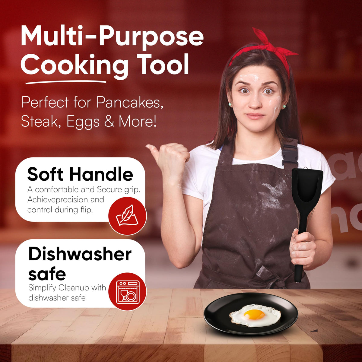 🍳Non-Stick 2-in-1 Grip & Flip Kitchen Tongs for Pancakes, Fish, Eggs, and More – Heat Resistant Cooking Tool (Black)