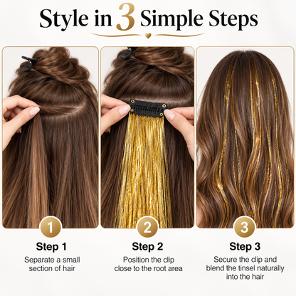 Iridescent Laser-Effect Clip-in Hair Extensions (Straight) – Metallic, Rainbow, and Holographic Tinsel Strands