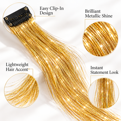 Iridescent Laser-Effect Clip-in Hair Extensions (Straight) – Metallic, Rainbow, and Holographic Tinsel Strands
