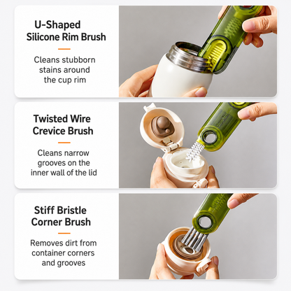 3-in-1 Cup Brush Cleaner, Bottle Brush with Silicone Sponge & Straw Cleaner, Long Handle Dish Brush for Tumblers, Water Bottles, Mugs, Kitchen Sink Cleaning