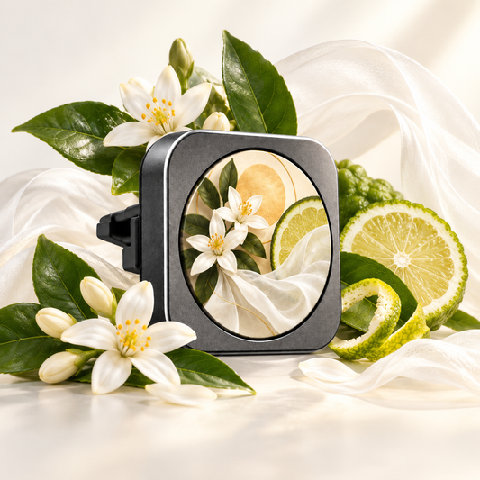 Neroli Drive car diffuser styled with bergamot, neroli and white musk