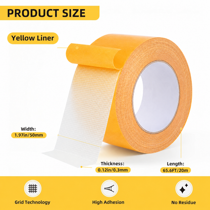 ⚡Heavy-Duty Double-Sided Duct Tape, Strong Adhesive, Waterproof, Removable, No Residue, Ideal for Carpet, Wallpaper, Home Use